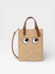 Anya Hindmarch Raffia Eyes Mini Cross-body Tote Beige