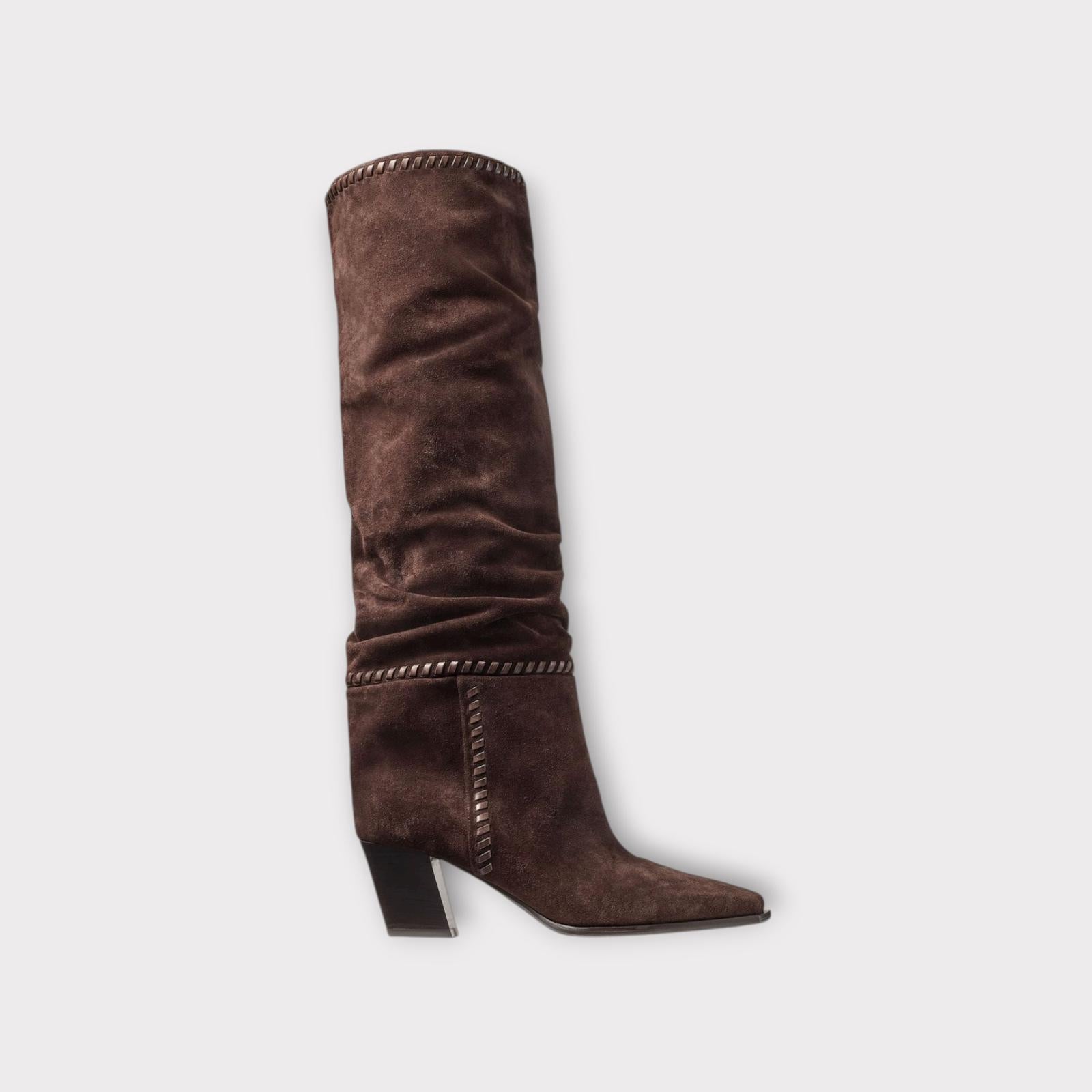 Jimmy Choo Boots Knee High Hart Stitch 60 Brown