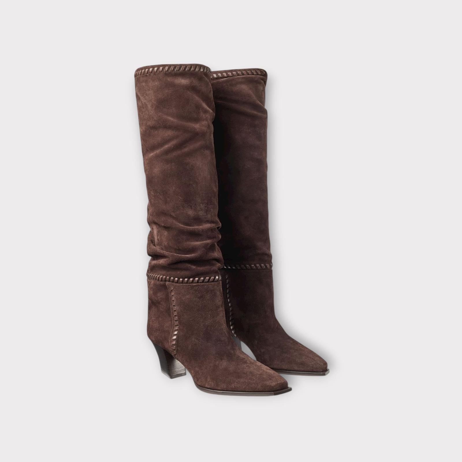 Jimmy Choo Boots Knee High Hart Stitch 60 Brown