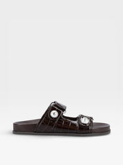 Jimmy Choo Slides Fayence Print Croco Dark Brown