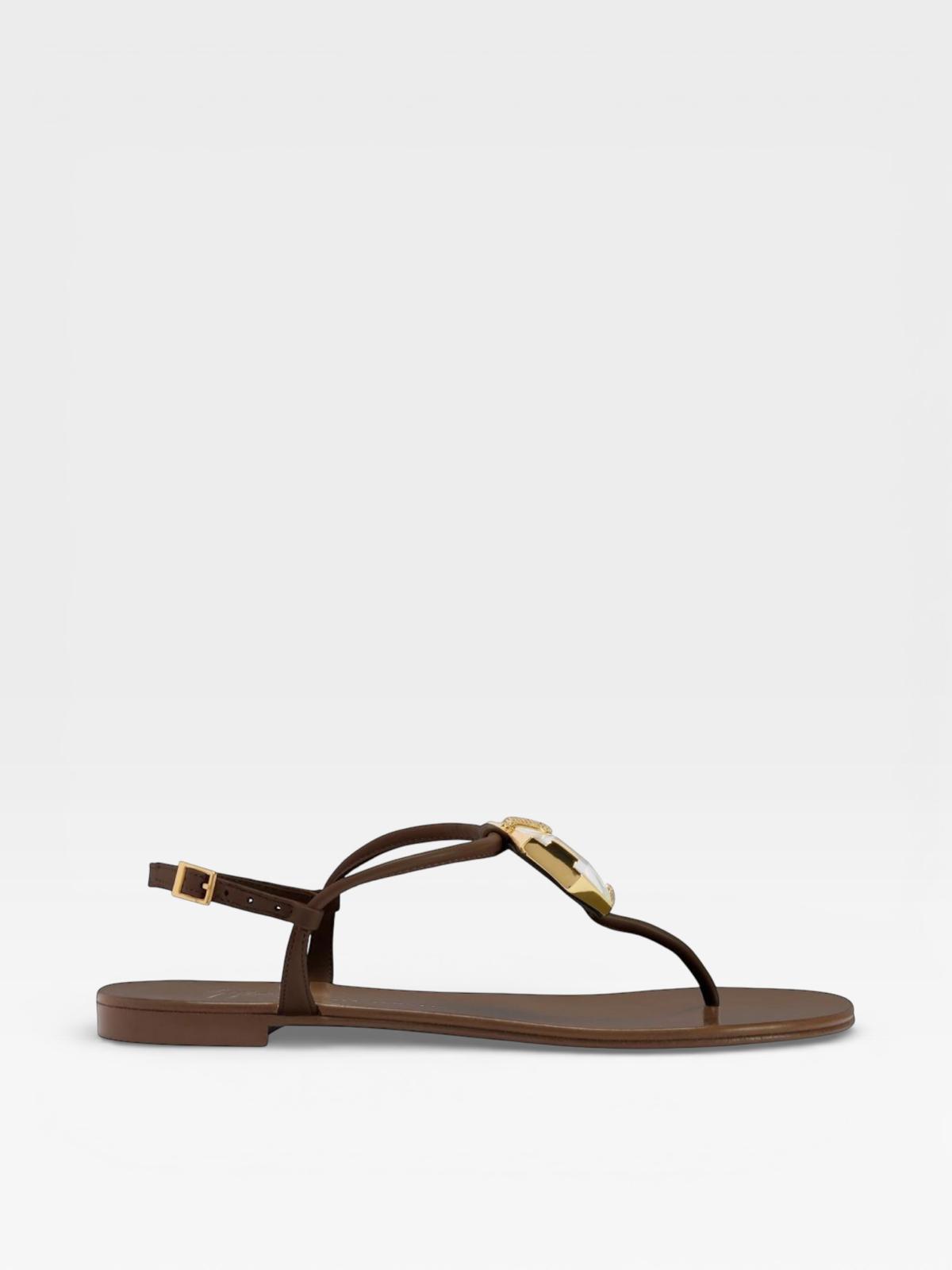 Giuseppe Zanotti Flat Thong Patrice Crystal Dark Brown